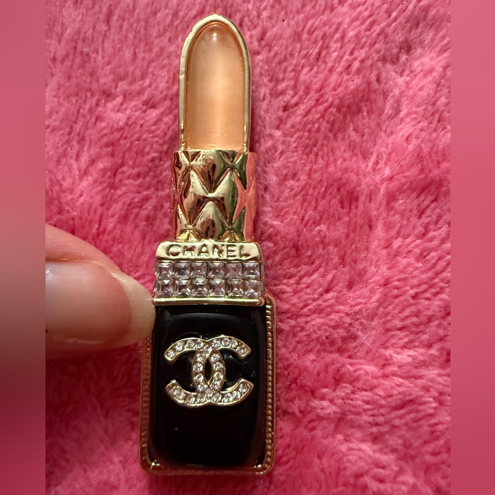 Chanel Black and Gold Lipstick Brooch